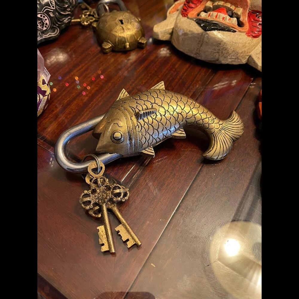 Handcrafted Brass Fish Padlock with Keys